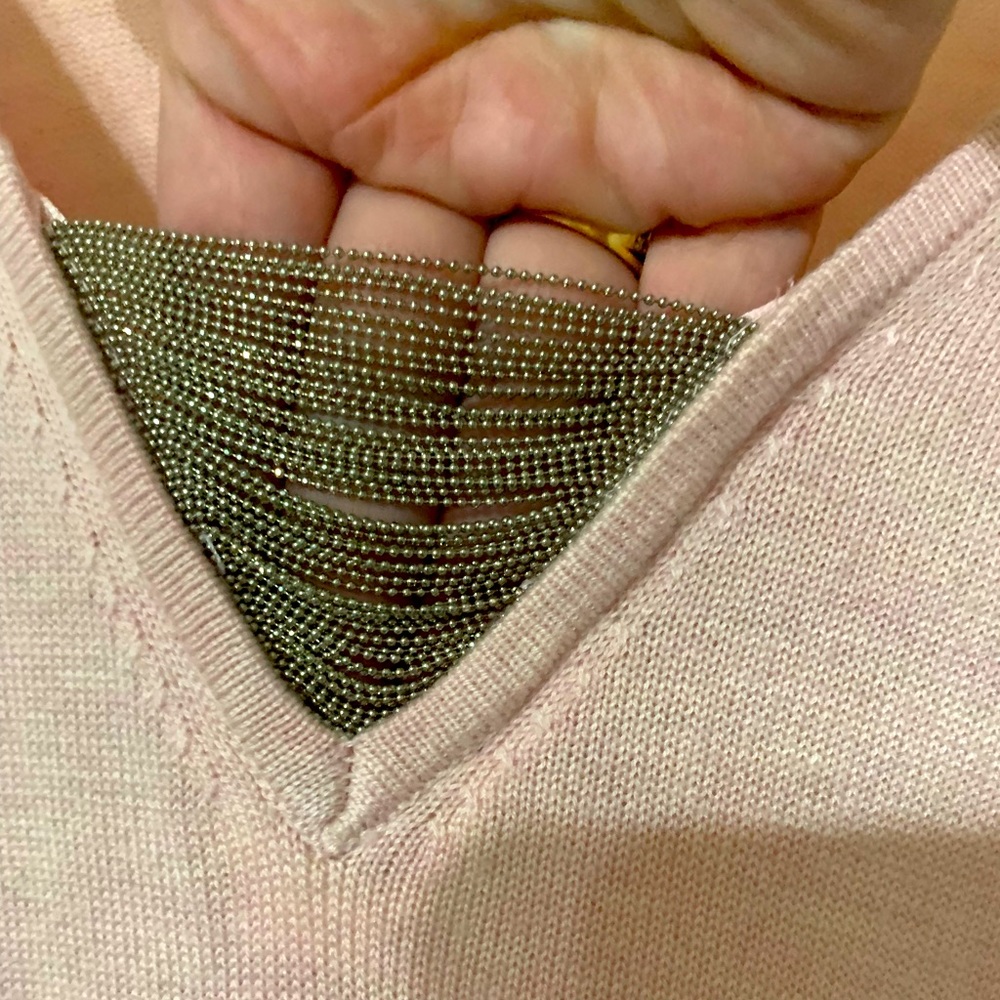 WHBM pale pink v neck sweater with Chain detail